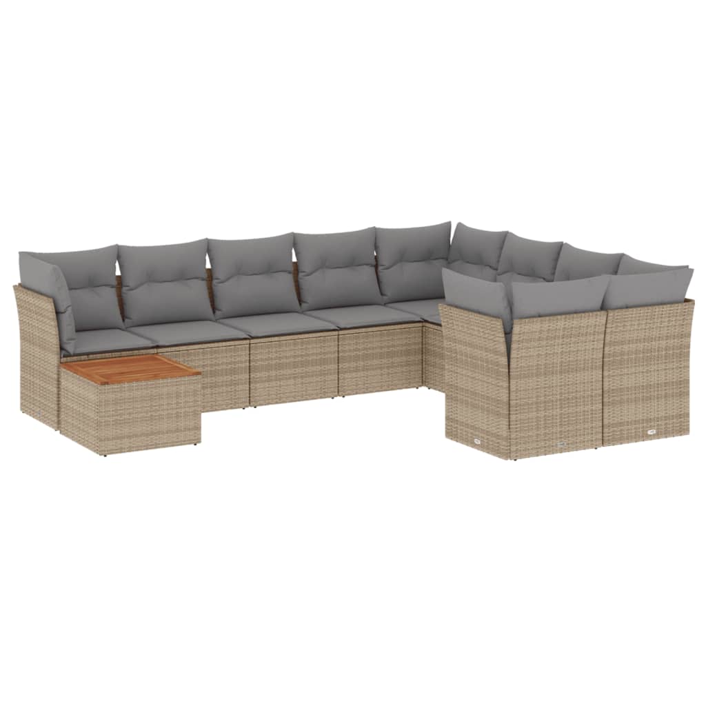 10-delige Loungeset met kussens poly rattan gemengd beige is nu te koop bij PeponiXL, paradijselijk wonen!