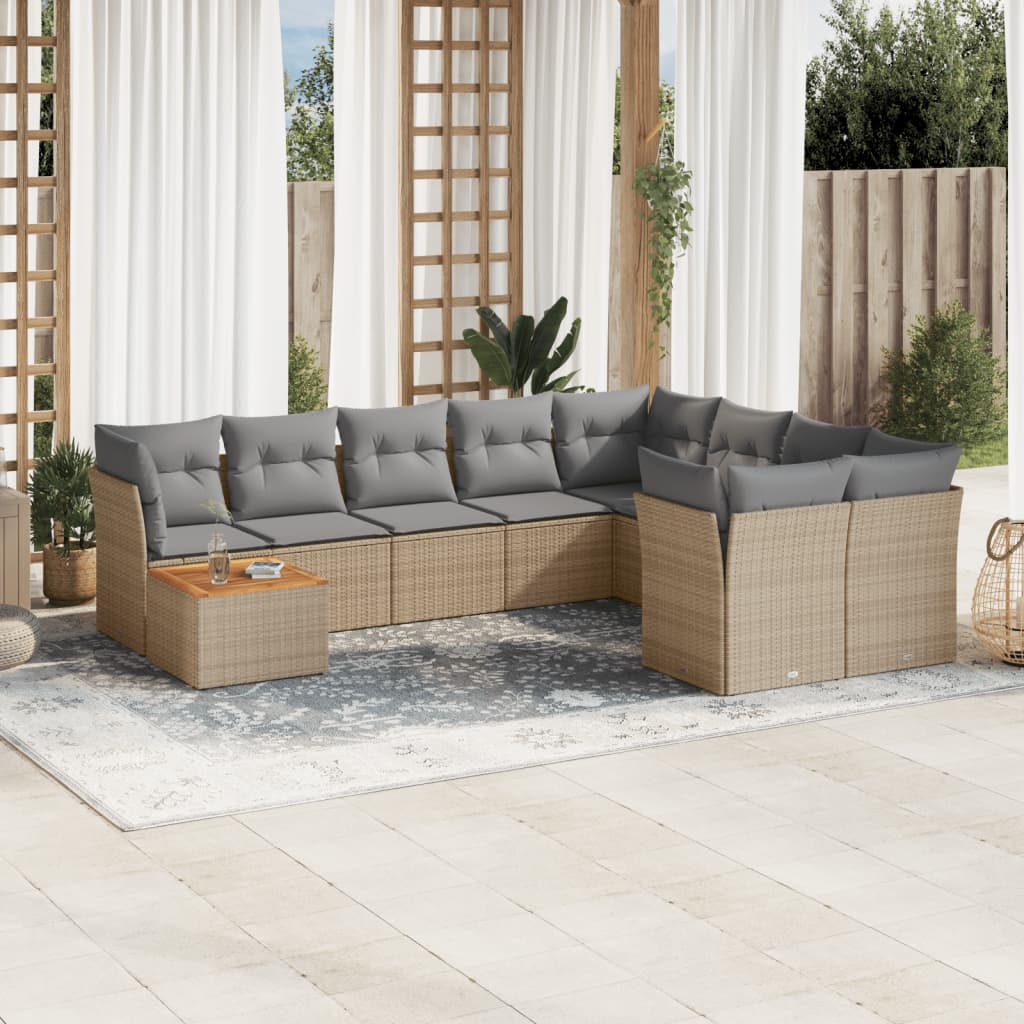 10-delige Loungeset met kussens poly rattan gemengd beige is nu te koop bij PeponiXL, paradijselijk wonen!