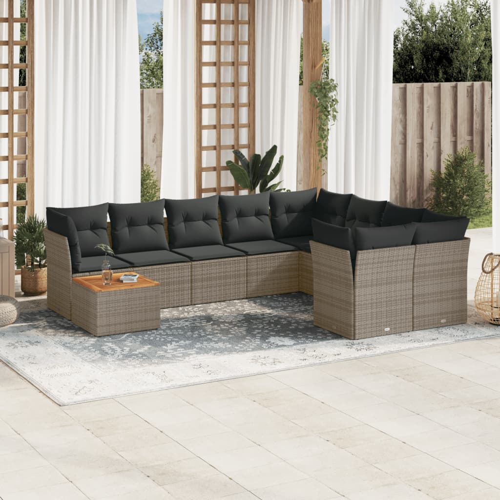 10-delige Loungeset met kussens poly rattan grijs is nu te koop bij PeponiXL, paradijselijk wonen!