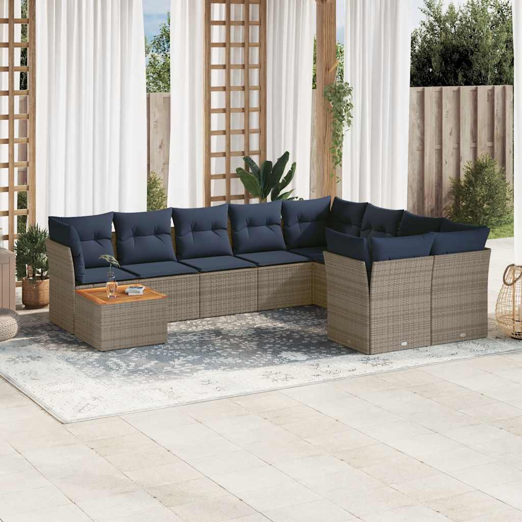 10-delige Loungeset met kussens poly rattan grijs is nu te koop bij PeponiXL, paradijselijk wonen!