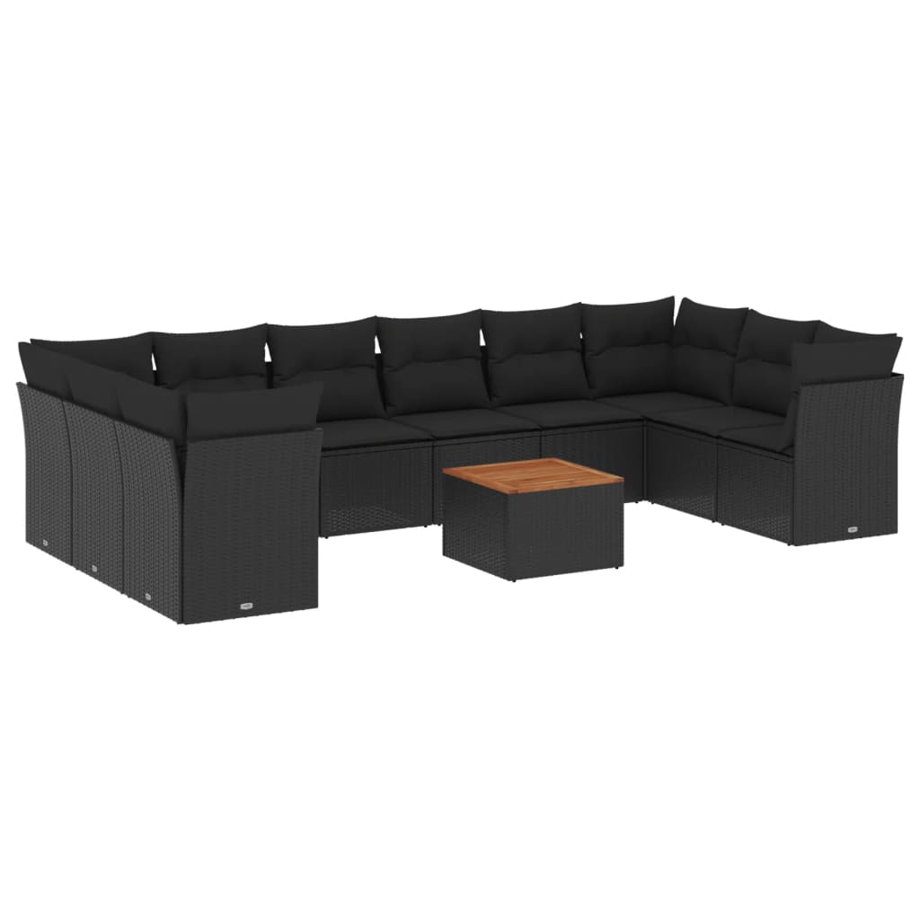 11-delige Loungeset met kussens poly rattan zwart is nu te koop bij PeponiXL, paradijselijk wonen!