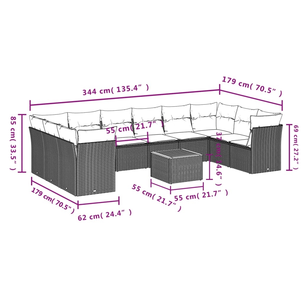 11-delige Loungeset met kussens poly rattan zwart is nu te koop bij PeponiXL, paradijselijk wonen!