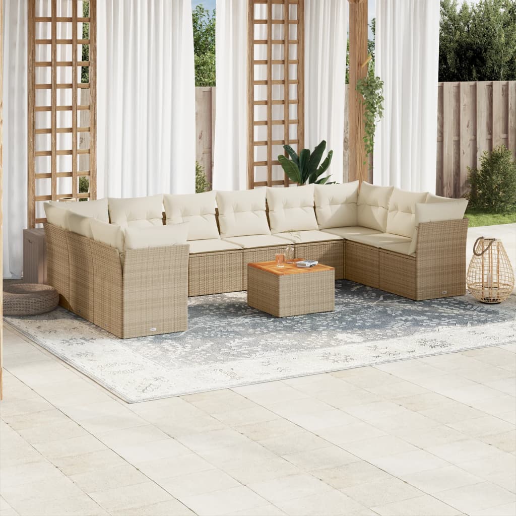 11-delige Tuinset met kussens poly rattan beige is nu te koop bij PeponiXL, paradijselijk wonen!