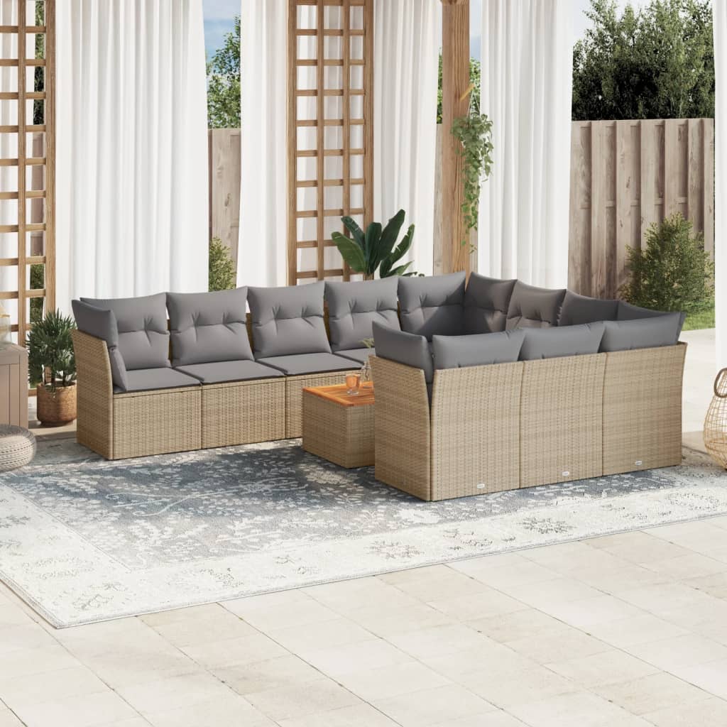11-delige Loungeset met kussens poly rattan gemengd beige is nu te koop bij PeponiXL, paradijselijk wonen!