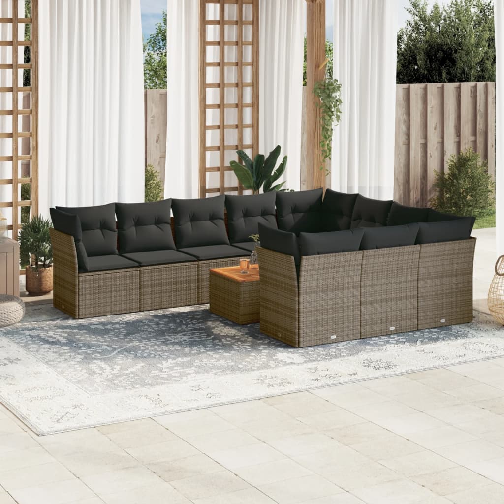 11-delige Loungeset met kussens poly rattan grijs is nu te koop bij PeponiXL, paradijselijk wonen!