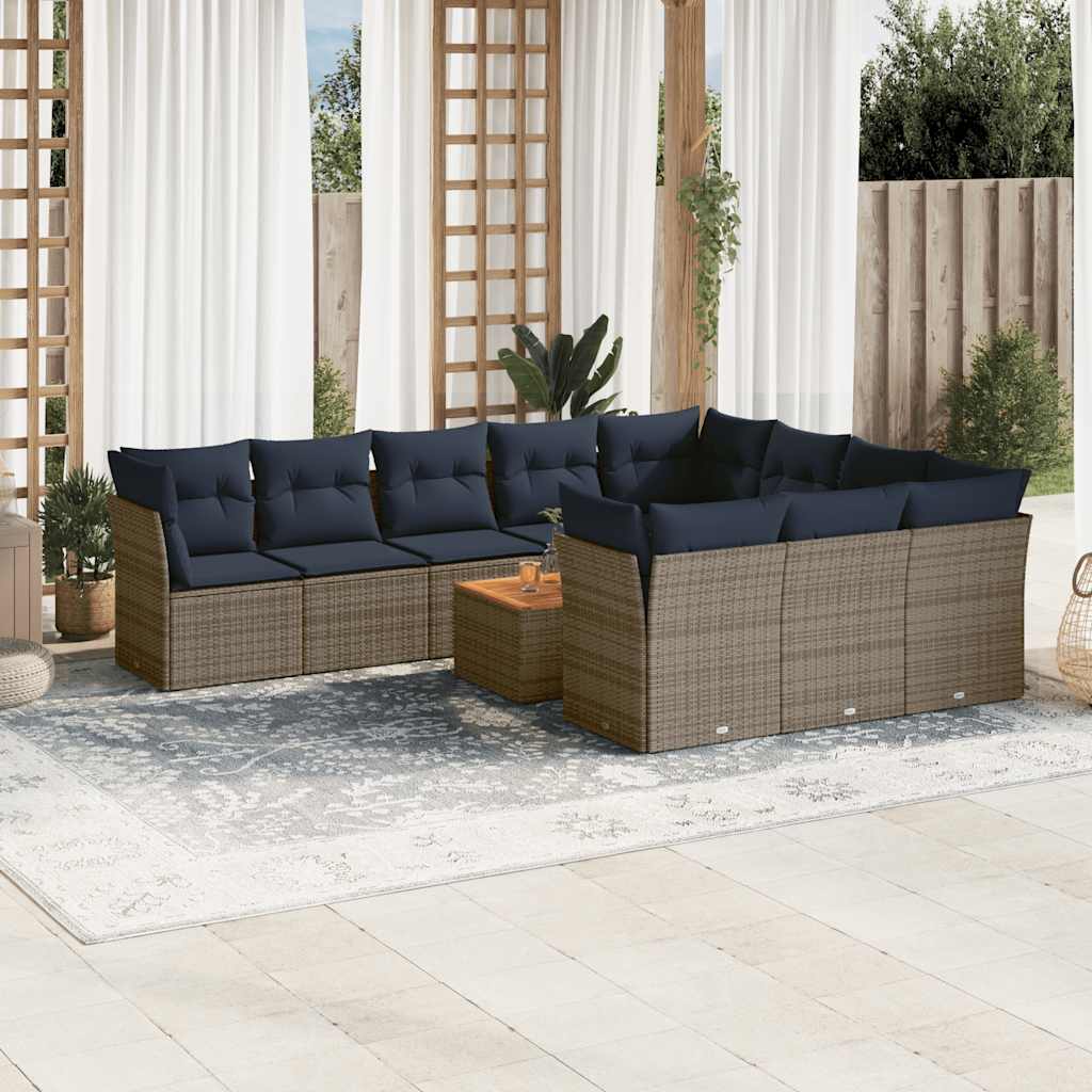 11-delige Loungeset met kussens poly rattan grijs is nu te koop bij PeponiXL, paradijselijk wonen!