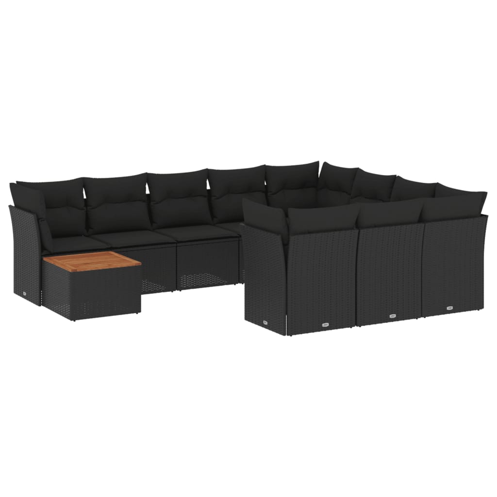 11-delige Loungeset met kussens poly rattan zwart is nu te koop bij PeponiXL, paradijselijk wonen!
