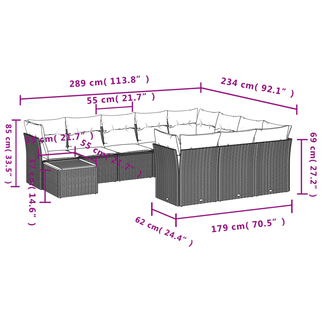 11-delige Loungeset met kussens poly rattan zwart is nu te koop bij PeponiXL, paradijselijk wonen!