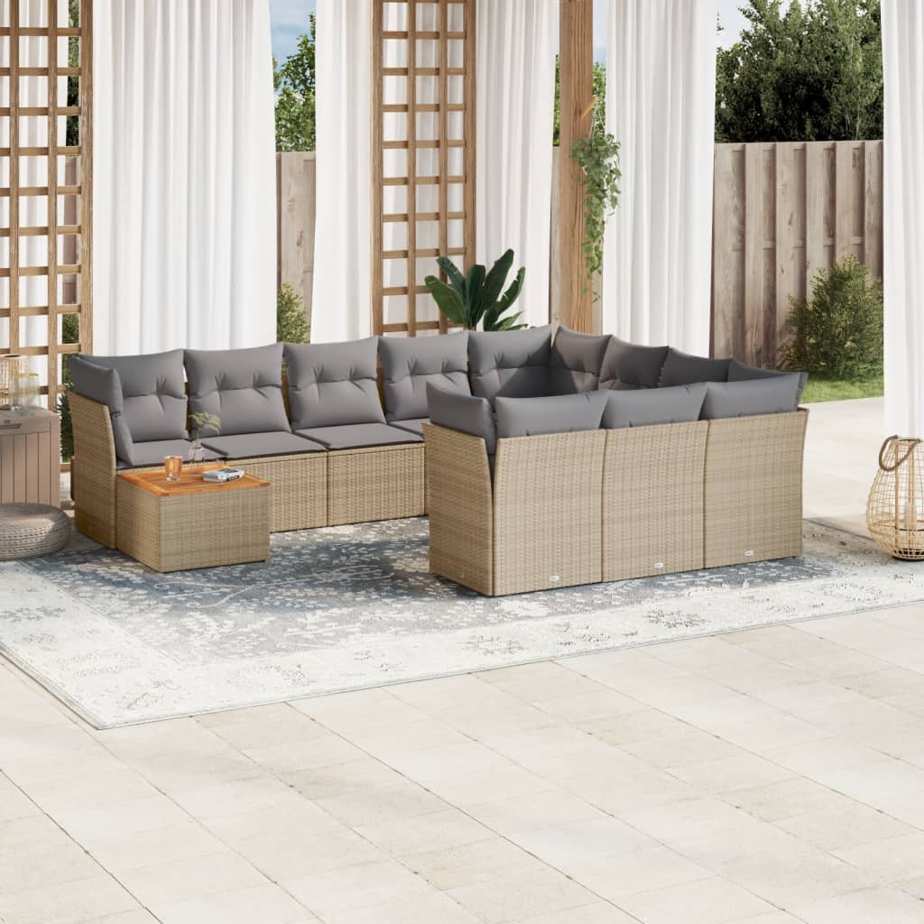 11-delige Loungeset met kussens poly rattan gemengd beige is nu te koop bij PeponiXL, paradijselijk wonen!