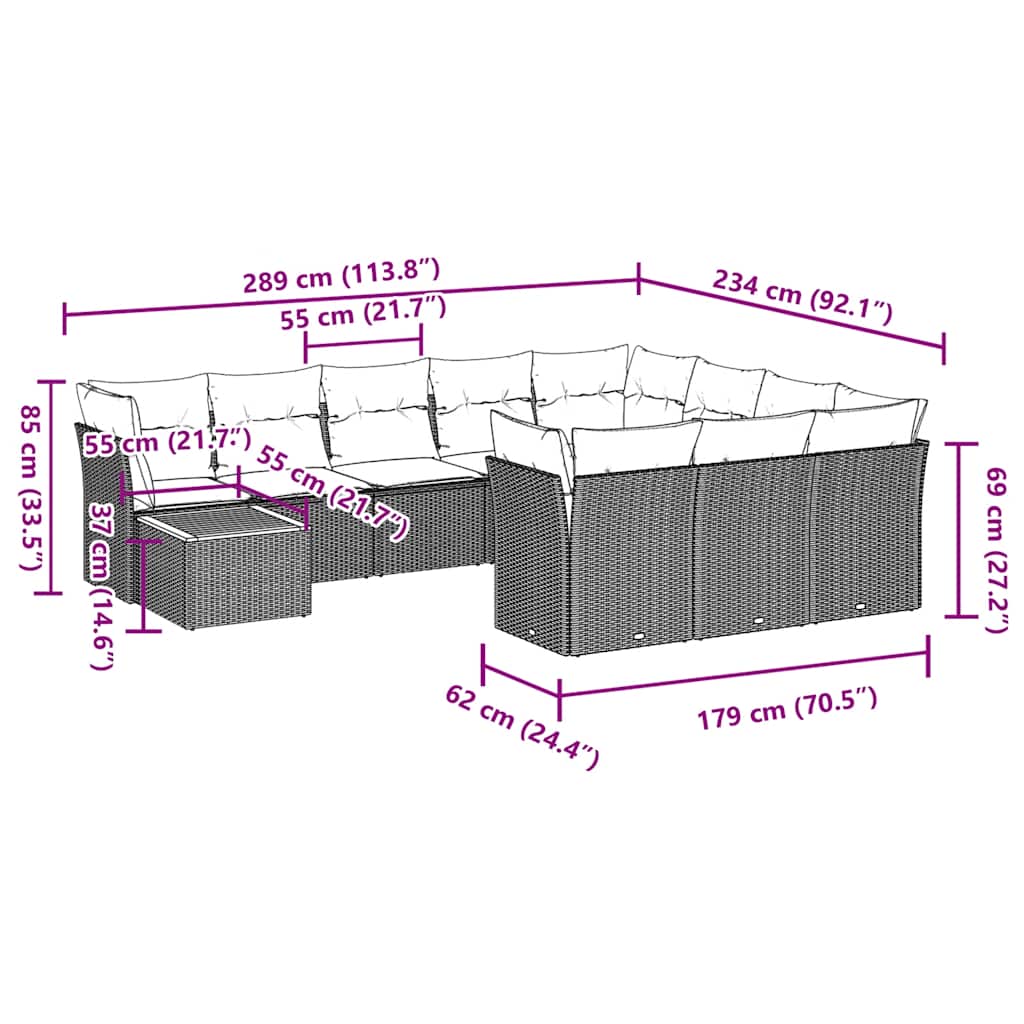 11-delige Loungeset met kussens poly rattan grijs is nu te koop bij PeponiXL, paradijselijk wonen!