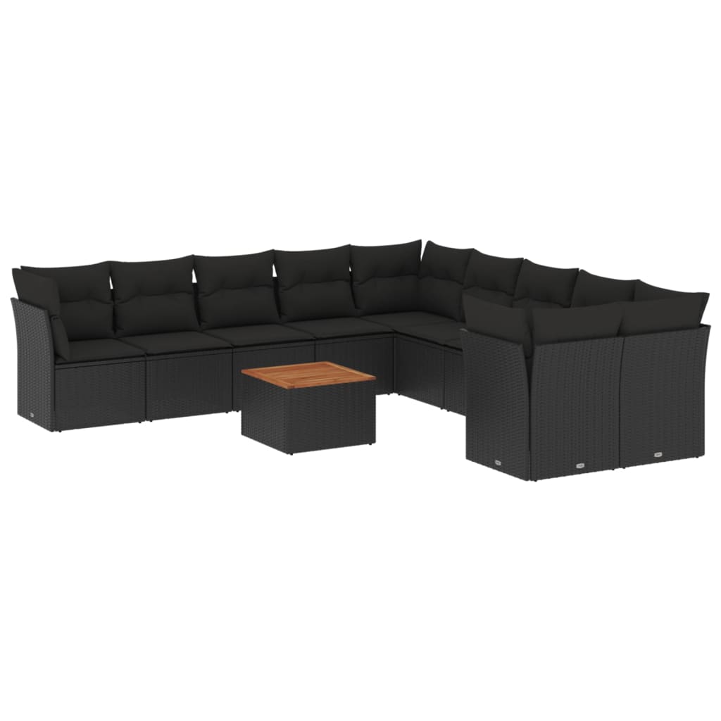11-delige Loungeset met kussens poly rattan zwart is nu te koop bij PeponiXL, paradijselijk wonen!