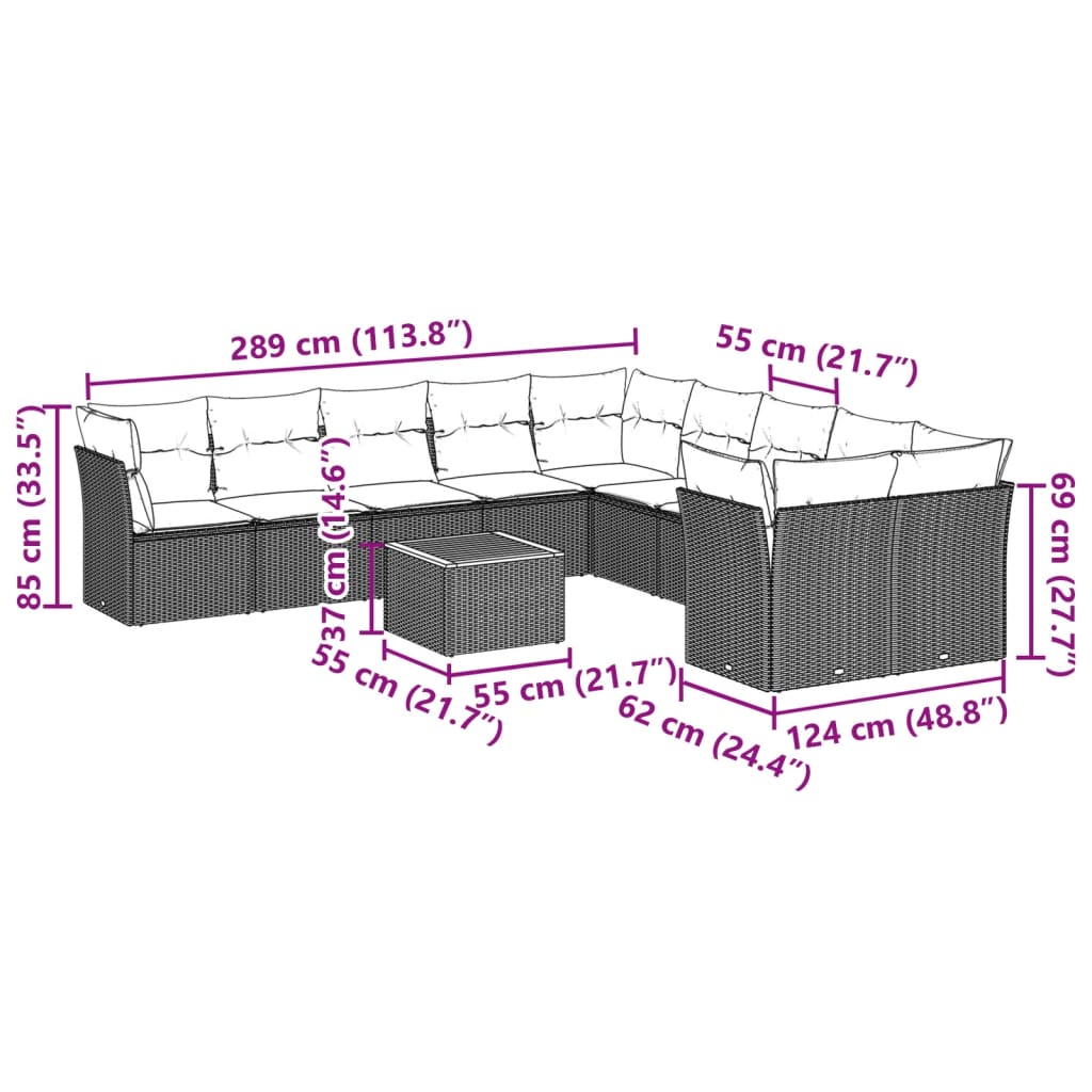 11-delige Loungeset met kussens poly rattan zwart is nu te koop bij PeponiXL, paradijselijk wonen!