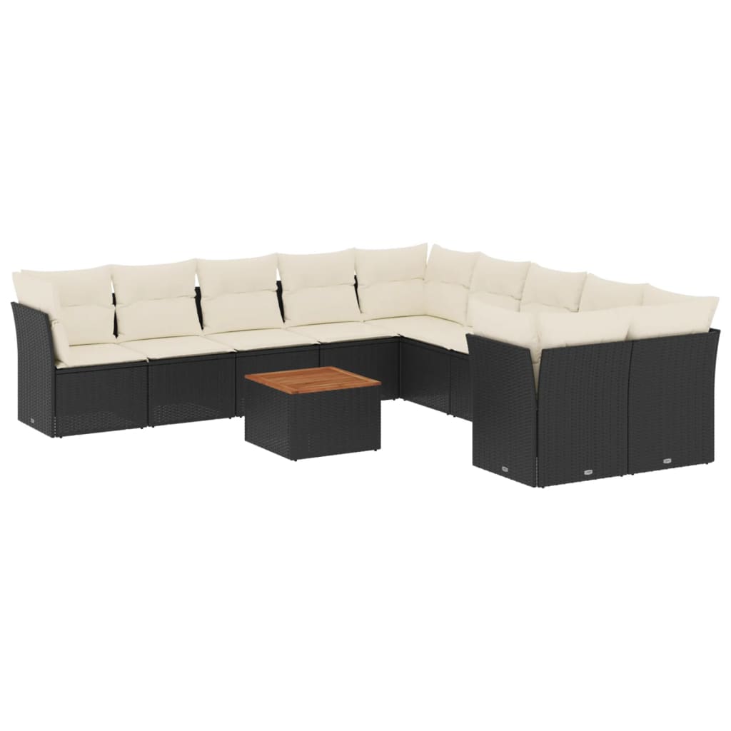 11-delige Loungeset met kussens poly rattan zwart is nu te koop bij PeponiXL, paradijselijk wonen!
