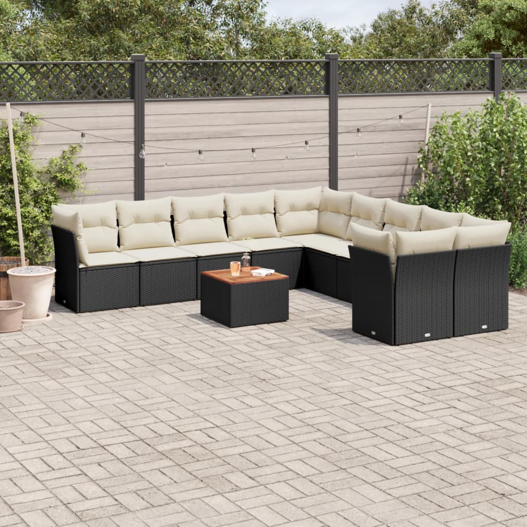 11-delige Loungeset met kussens poly rattan zwart is nu te koop bij PeponiXL, paradijselijk wonen!