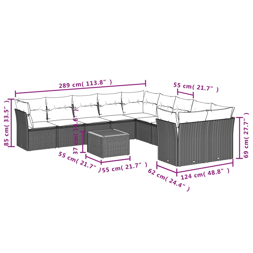 11-delige Loungeset met kussens poly rattan gemengd beige is nu te koop bij PeponiXL, paradijselijk wonen!