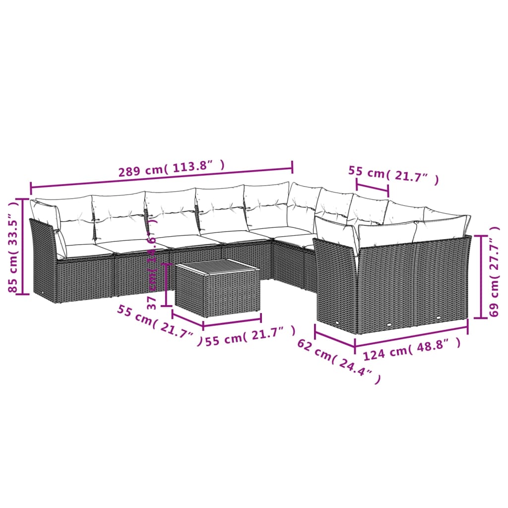11-delige Loungeset met kussens poly rattan grijs is nu te koop bij PeponiXL, paradijselijk wonen!