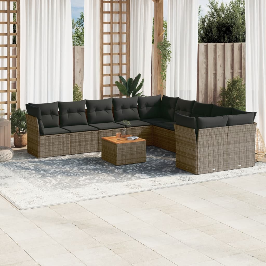 11-delige Loungeset met kussens poly rattan grijs is nu te koop bij PeponiXL, paradijselijk wonen!
