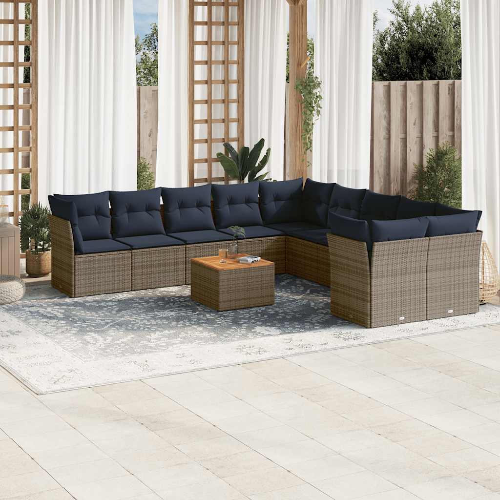 11-delige Loungeset met kussens poly rattan grijs is nu te koop bij PeponiXL, paradijselijk wonen!