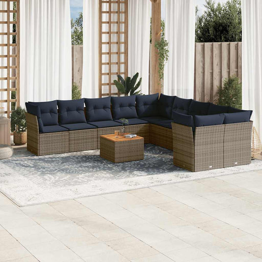 11-delige Loungeset met kussens poly rattan grijs is nu te koop bij PeponiXL, paradijselijk wonen!