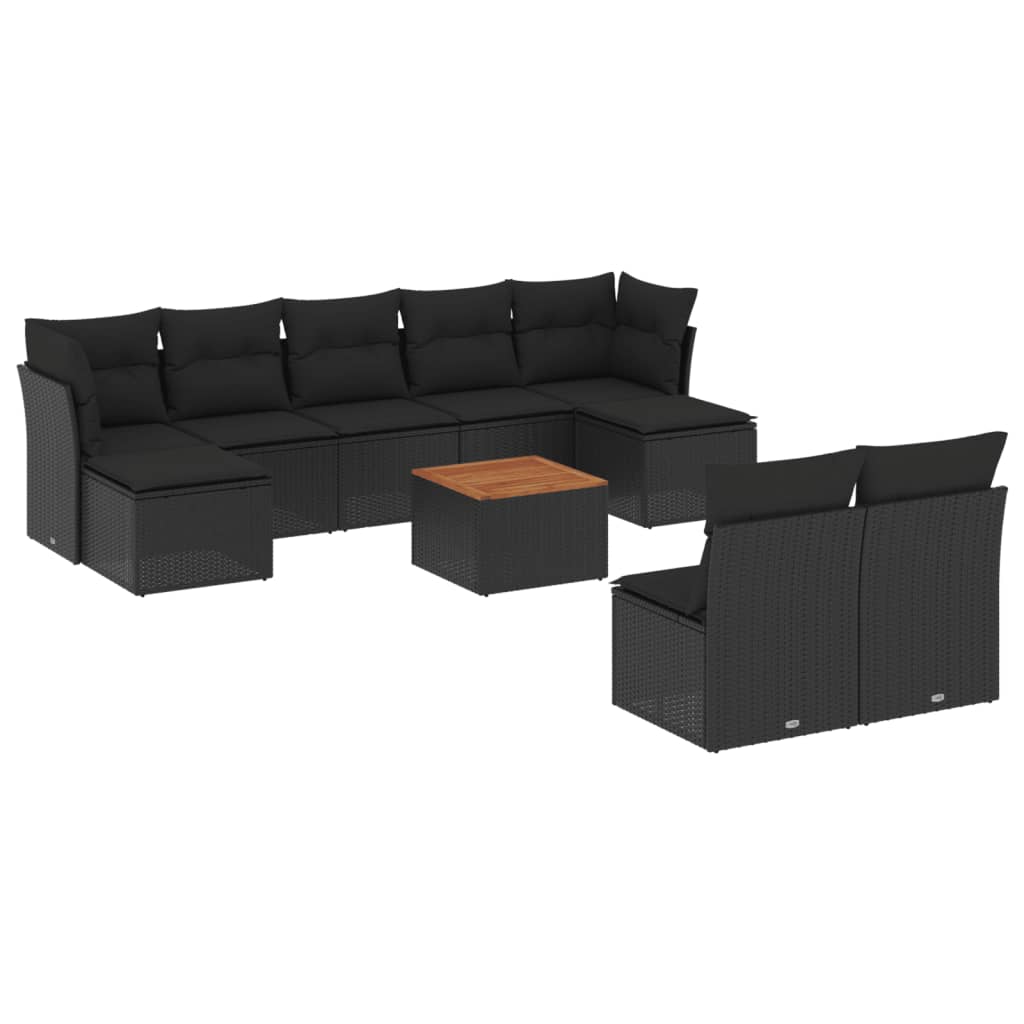 10-delige Loungeset met kussens poly rattan zwart is nu te koop bij PeponiXL, paradijselijk wonen!