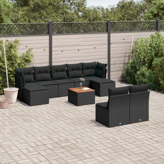 10-delige Loungeset met kussens poly rattan zwart is nu te koop bij PeponiXL, paradijselijk wonen!