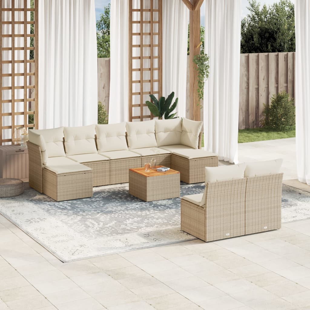 10-delige Loungeset met kussens poly rattan beige is nu te koop bij PeponiXL, paradijselijk wonen!