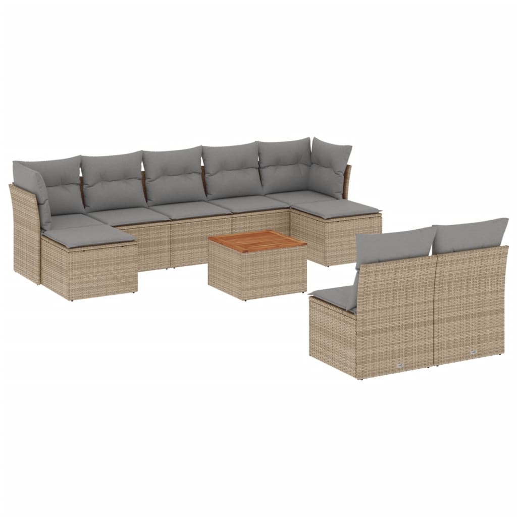 10-delige Loungeset met kussens poly rattan gemengd beige is nu te koop bij PeponiXL, paradijselijk wonen!