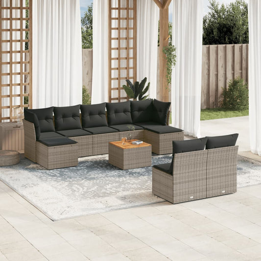 10-delige Loungeset met kussens poly rattan grijs is nu te koop bij PeponiXL, paradijselijk wonen!
