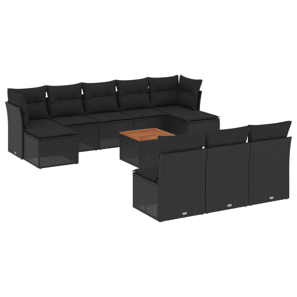 11-delige Loungeset met kussens poly rattan zwart is nu te koop bij PeponiXL, paradijselijk wonen!