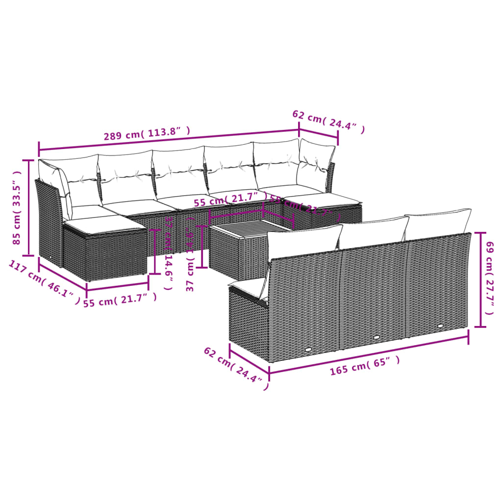 11-delige Loungeset met kussens poly rattan zwart is nu te koop bij PeponiXL, paradijselijk wonen!