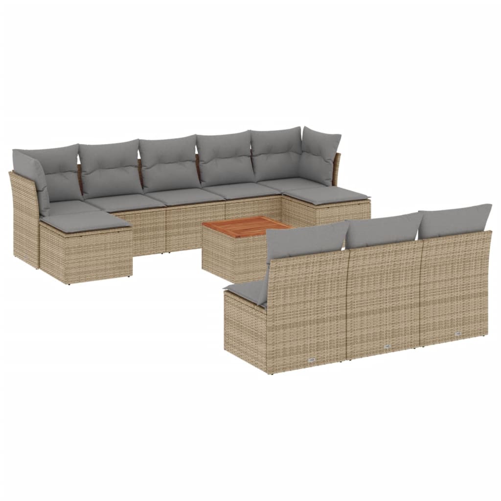 11-delige Loungeset met kussens poly rattan gemengd beige is nu te koop bij PeponiXL, paradijselijk wonen!