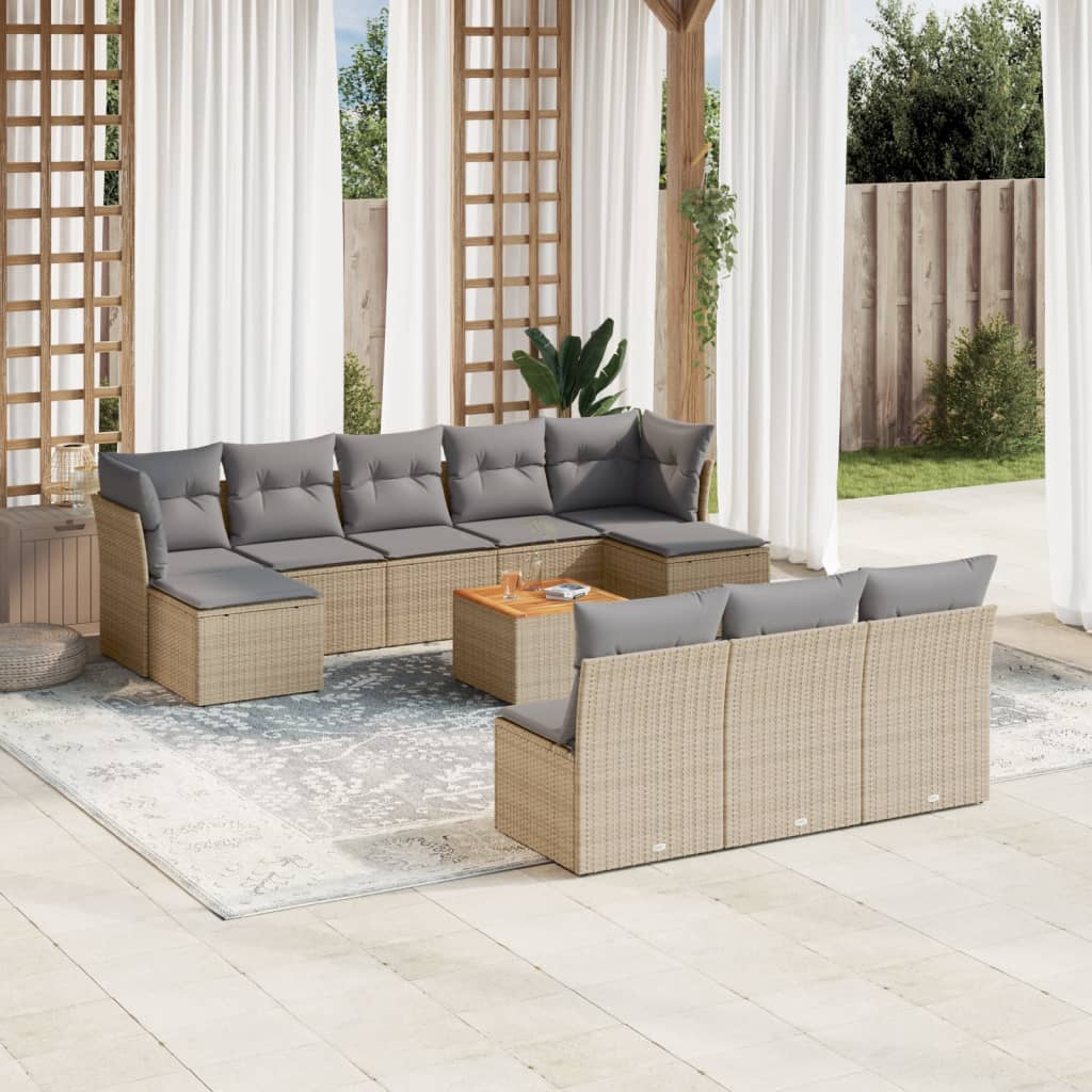 11-delige Loungeset met kussens poly rattan gemengd beige is nu te koop bij PeponiXL, paradijselijk wonen!