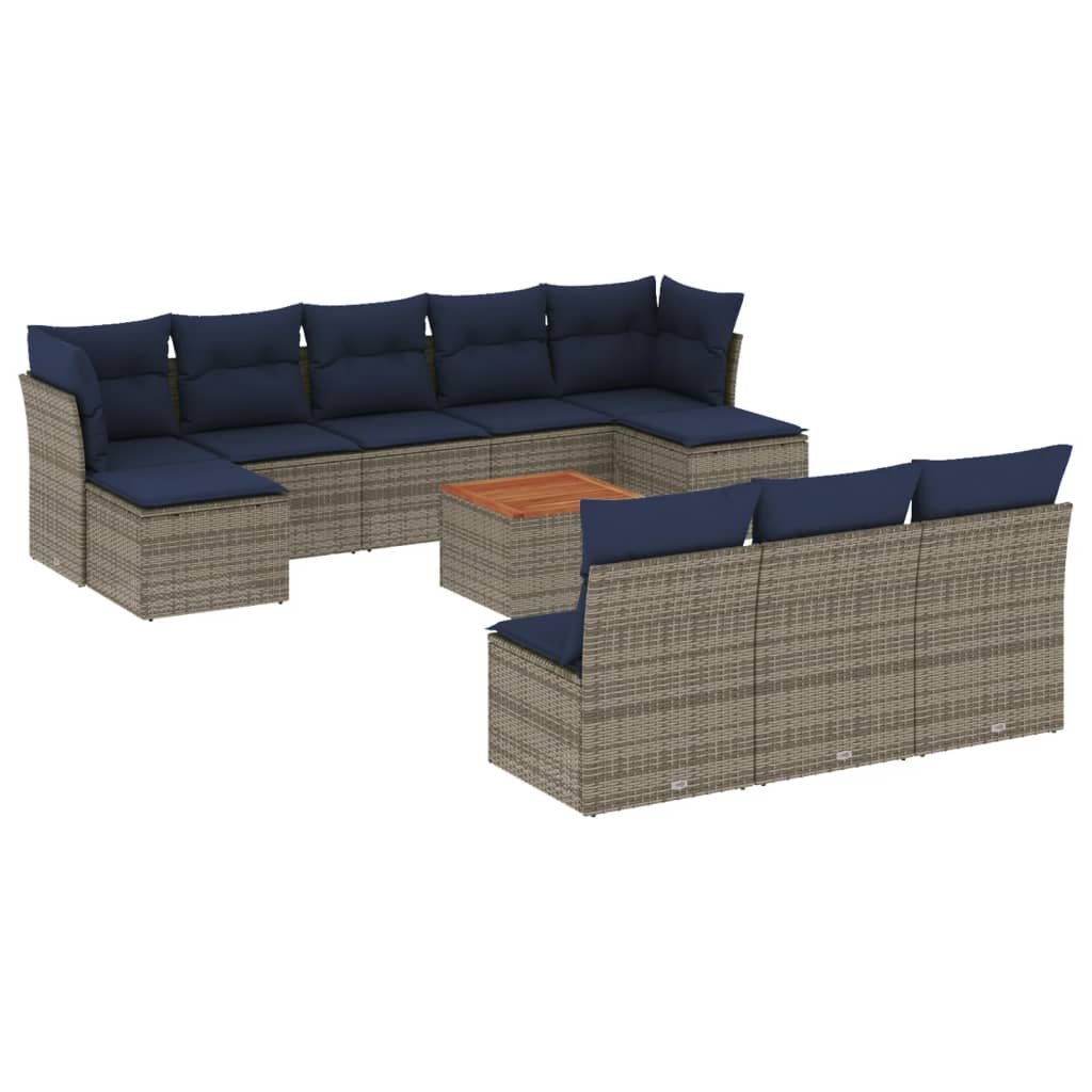11-delige tuinbankset met kussens, grijs polyrotan is nu te koop bij PeponiXL, paradijselijk wonen!