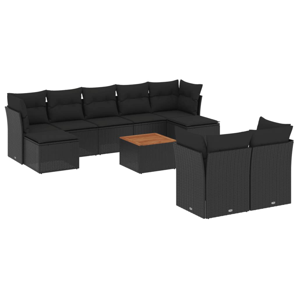 10-delige Loungeset met kussens poly rattan zwart is nu te koop bij PeponiXL, paradijselijk wonen!