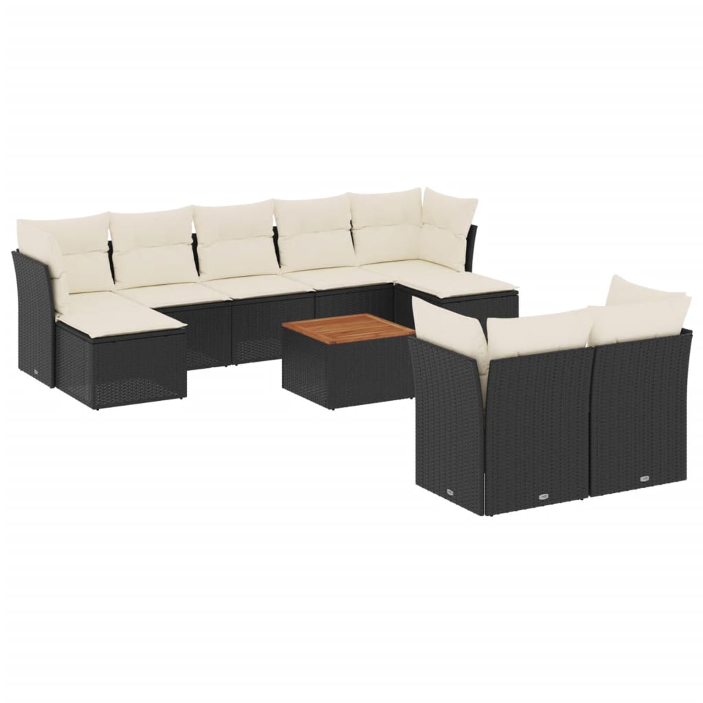 10-delige Loungeset met kussens poly rattan zwart is nu te koop bij PeponiXL, paradijselijk wonen!