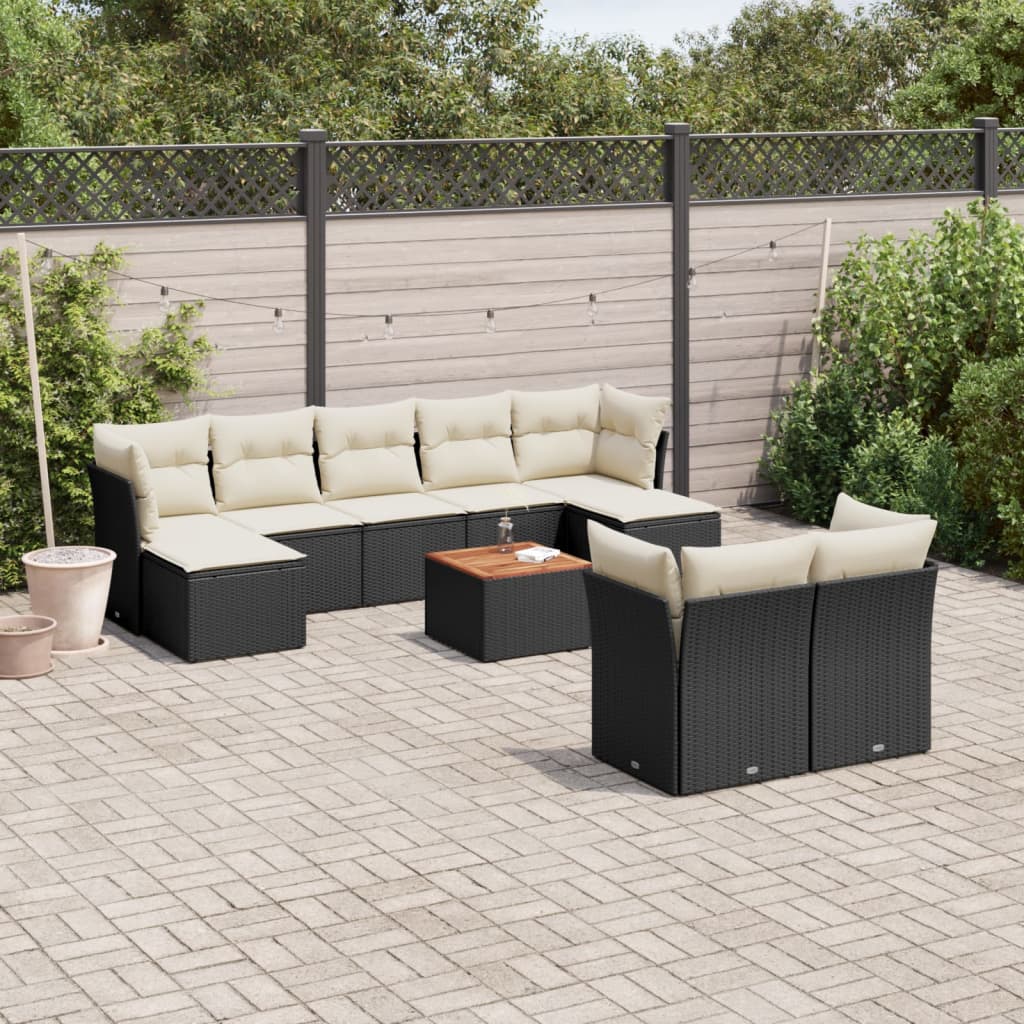 10-delige Loungeset met kussens poly rattan zwart is nu te koop bij PeponiXL, paradijselijk wonen!