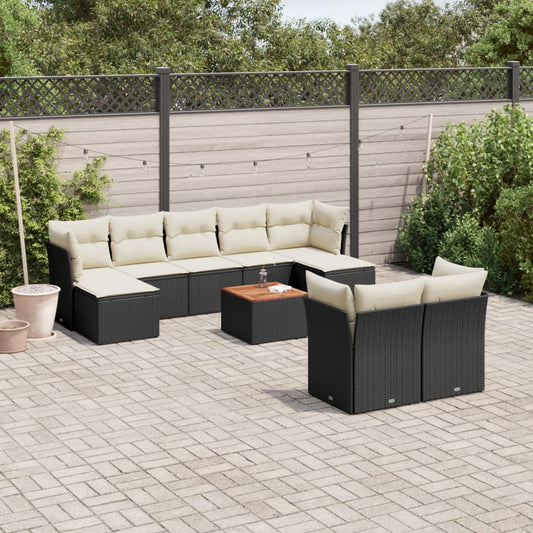 10-delige Loungeset met kussens poly rattan zwart is nu te koop bij PeponiXL, paradijselijk wonen!