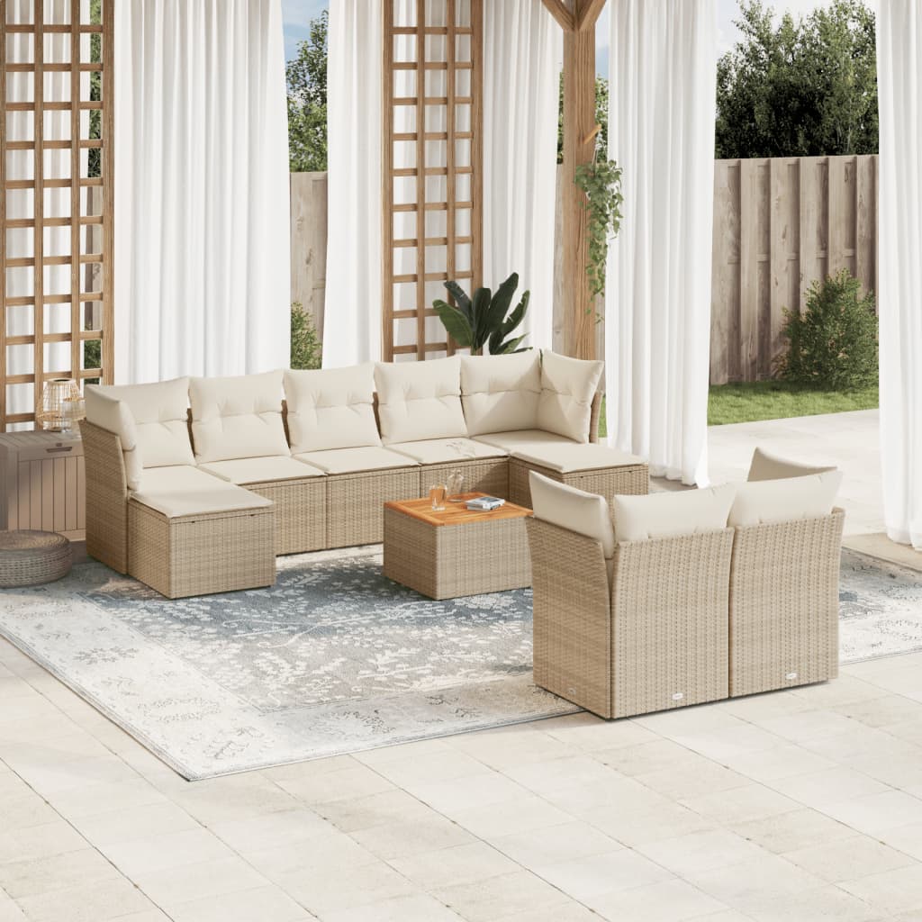 10-delige Loungeset met kussens poly rattan beige is nu te koop bij PeponiXL, paradijselijk wonen!