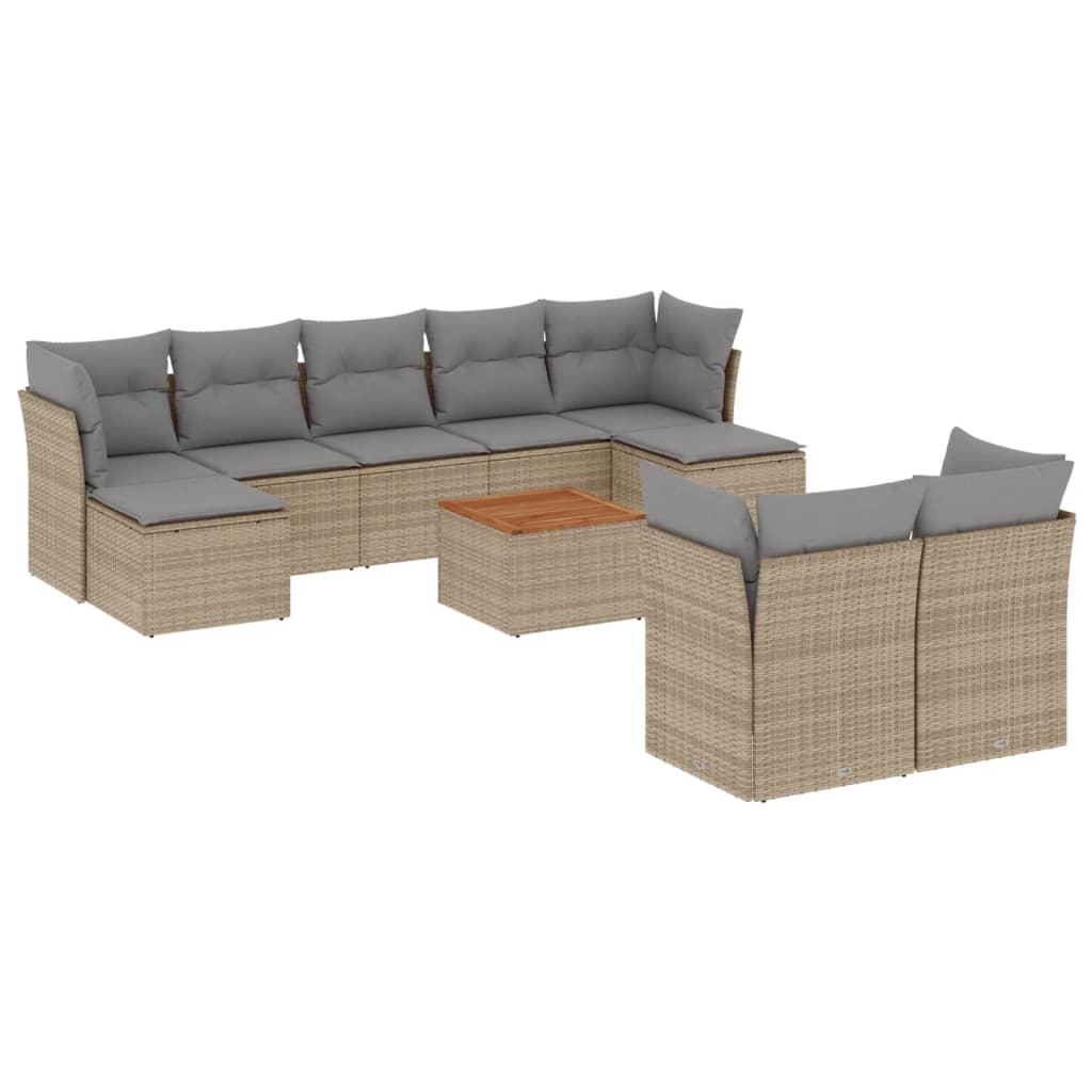10-delige Loungeset met kussens poly rattan gemengd beige is nu te koop bij PeponiXL, paradijselijk wonen!
