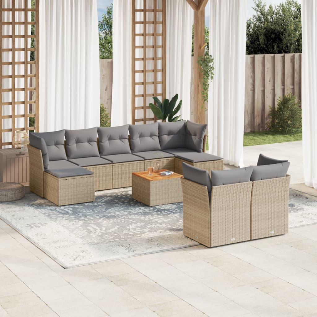 10-delige Loungeset met kussens poly rattan gemengd beige is nu te koop bij PeponiXL, paradijselijk wonen!