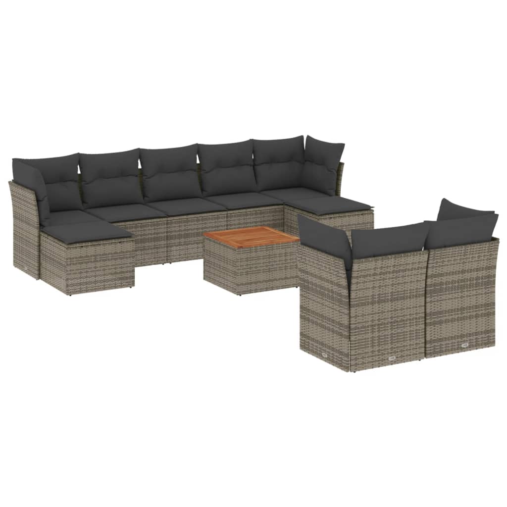 10-delige Loungeset met kussens poly rattan grijs is nu te koop bij PeponiXL, paradijselijk wonen!