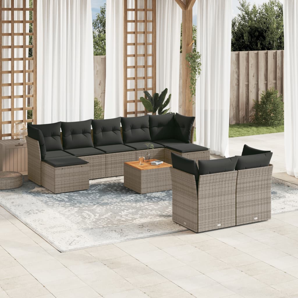 10-delige Loungeset met kussens poly rattan grijs is nu te koop bij PeponiXL, paradijselijk wonen!