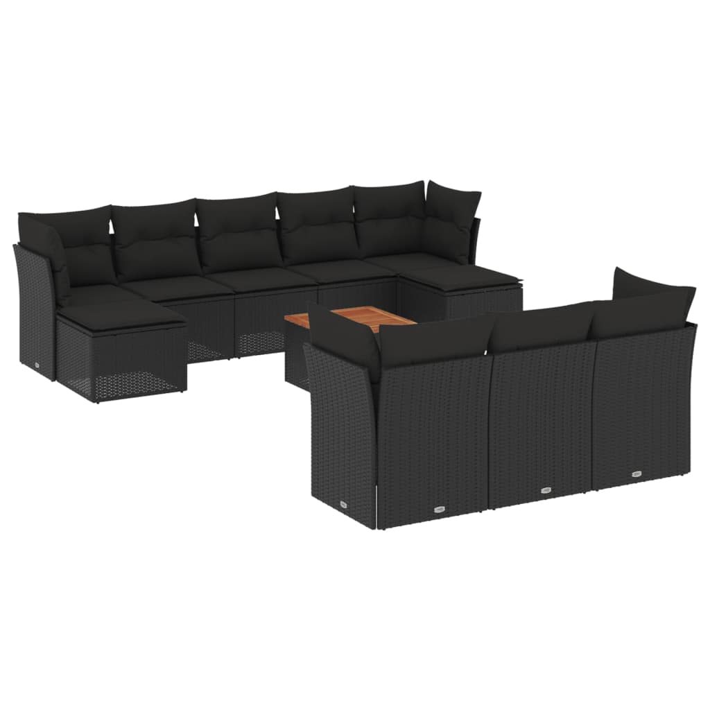 11-delige Loungeset met kussens poly rattan zwart is nu te koop bij PeponiXL, paradijselijk wonen!