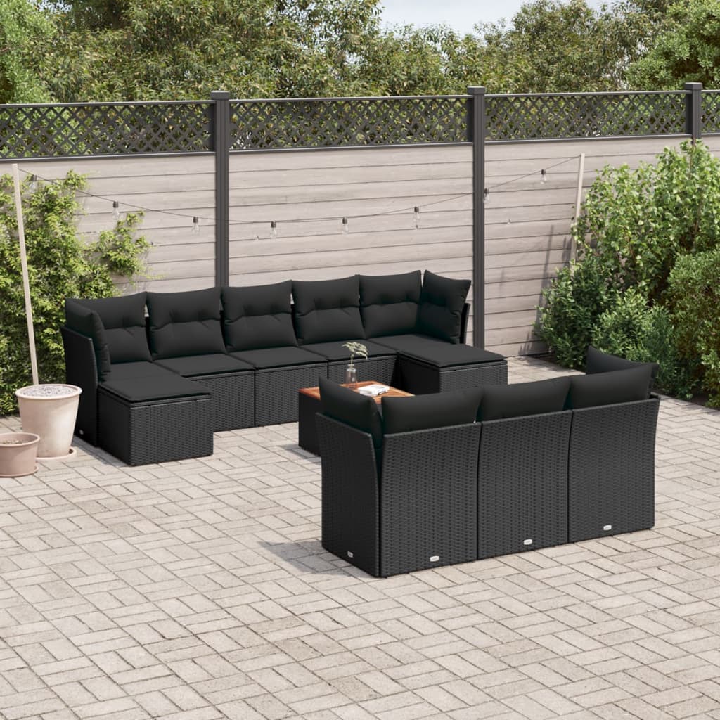 11-delige Loungeset met kussens poly rattan zwart is nu te koop bij PeponiXL, paradijselijk wonen!