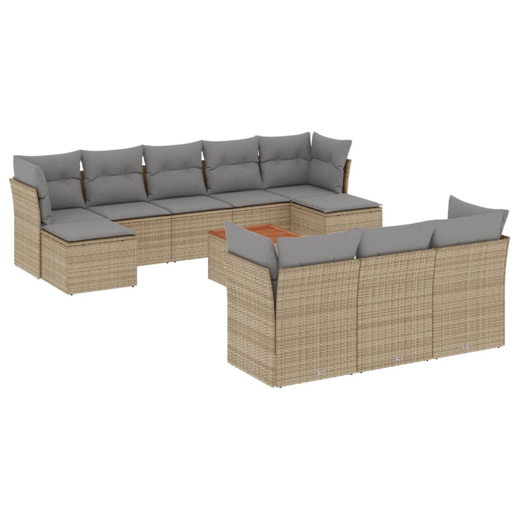 11-delige Loungeset met kussens poly rattan gemengd beige is nu te koop bij PeponiXL, paradijselijk wonen!