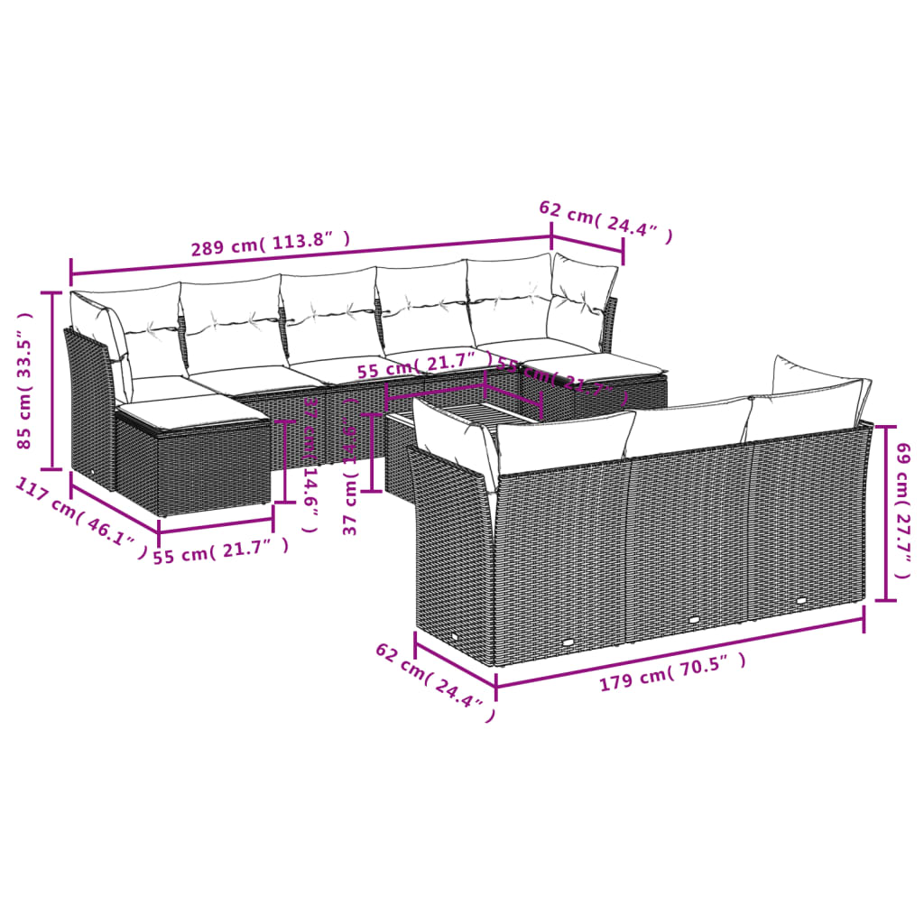 11-delige Loungeset met kussens poly rattan gemengd beige is nu te koop bij PeponiXL, paradijselijk wonen!