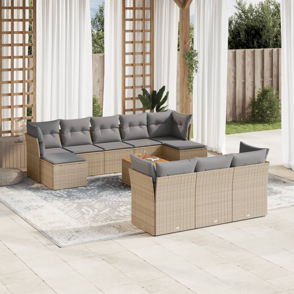 11-delige Loungeset met kussens poly rattan gemengd beige is nu te koop bij PeponiXL, paradijselijk wonen!