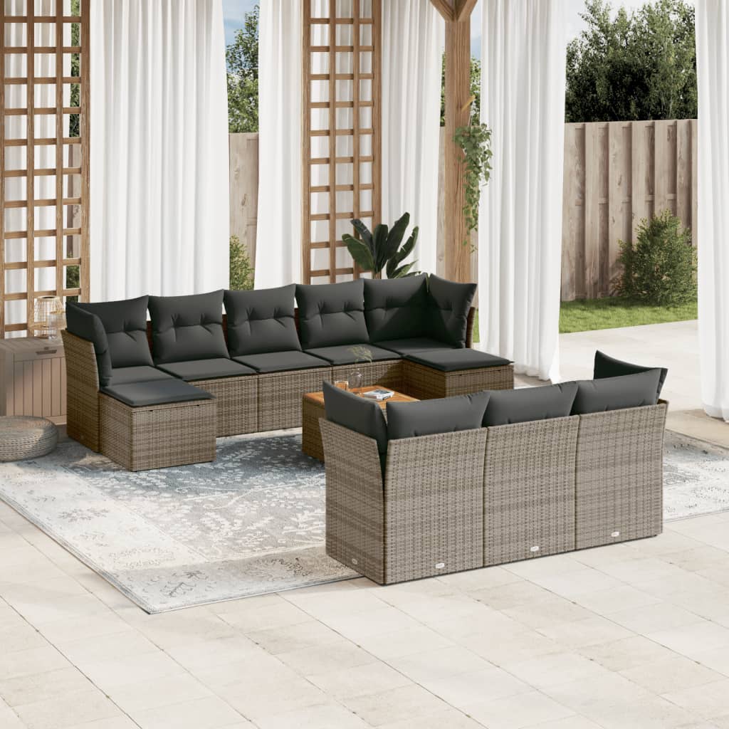 11-delige Loungeset met kussens poly rattan grijs is nu te koop bij PeponiXL, paradijselijk wonen!