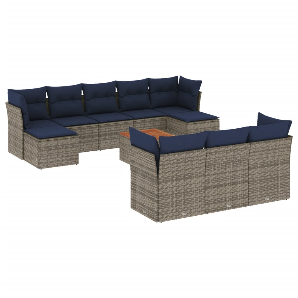11-delige tuinbankset met kussens, grijs polyrotan is nu te koop bij PeponiXL, paradijselijk wonen!