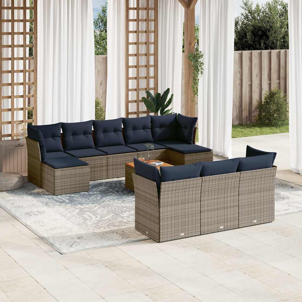 11-delige tuinbankset met kussens, grijs polyrotan is nu te koop bij PeponiXL, paradijselijk wonen!